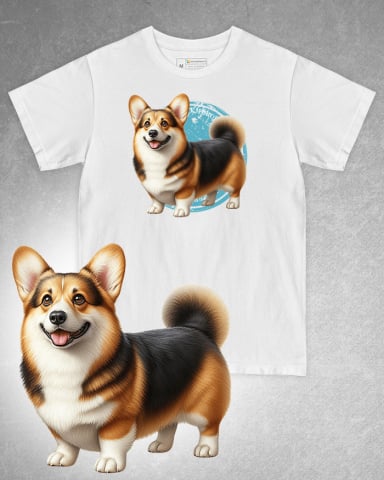 TRICOURI CÂINI - Tricou alb damă. Tricou alb bărbați. Tricou personalizat. Tricou bumbac 100%. Tricou Pembroke Welsh Corgi