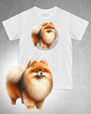TRICOURI CÂINI - Tricou alb damă. Tricou alb bărbați. Tricou personalizat. Tricou bumbac 100%. Tricou Pomeranian