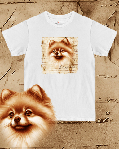 TRICOURI CÂINI "VINTAGE" - Tricou alb damă. Tricou alb bărbați. Tricou personalizat. Tricou bumbac 100%.  Pomeranian