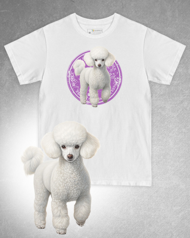 TRICOURI CU CÂINI - Tricou alb damă. Tricou alb bărbați. Tricou personalizat. Tricou bumbac 100%. Pudel / Poodle