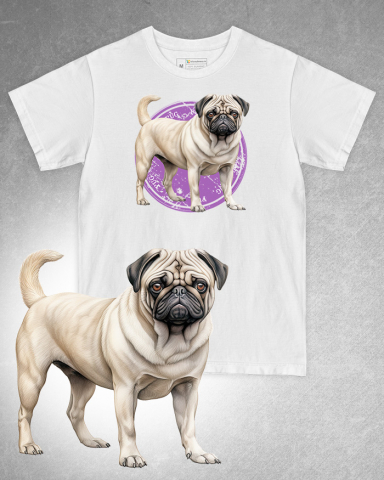 TRICOURI CU CÂINI - Tricou alb damă. Tricou alb bărbați. Tricou personalizat. Tricou bumbac 100%. Tricou Pug