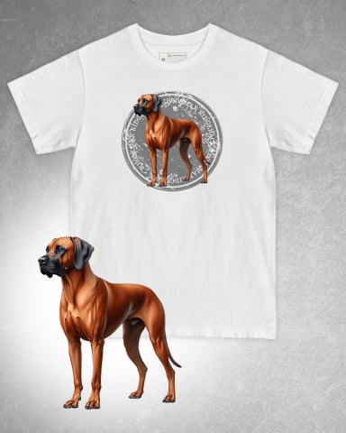 TRICOURI CÂINI - Tricou alb damă. Tricou alb bărbați. Tricou personalizat. Tricou bumbac 100%. Tricou Rhodesian Ridgeback