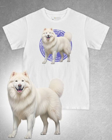 TRICOURI CU CÂINI - Tricou alb damă. Tricou alb bărbați. Tricou personalizat. Tricou bumbac 100%. Tricou Samoyed