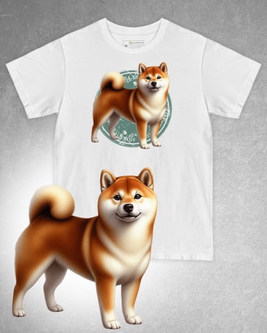 TRICOURI CÂINI - Tricou alb damă. Tricou alb bărbați. Tricou personalizat. Tricou bumbac 100%. Tricou Shiba Inu