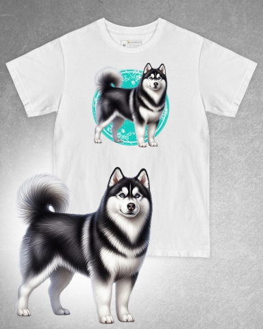 TRICOURI CÂINI - Tricou alb damă. Tricou alb bărbați. Tricou personalizat. Tricou bumbac 100%. Tricou Siberian Husky