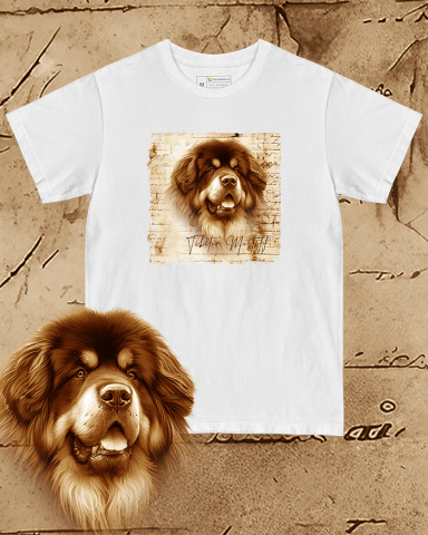 TRICOURI CÂINI "VINTAGE" - Tricou alb damă. Tricou alb bărbați. Tricou personalizat. Tricou bumbac 100%.  Tibetan Mastiff