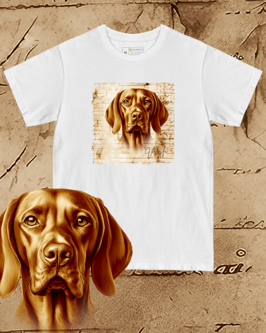TRICOURI CÂINI "VINTAGE" - Tricou alb damă. Tricou alb bărbați. Tricou personalizat. Tricou bumbac 100%. Vișlă Maghiară / Hungarian Vizsla