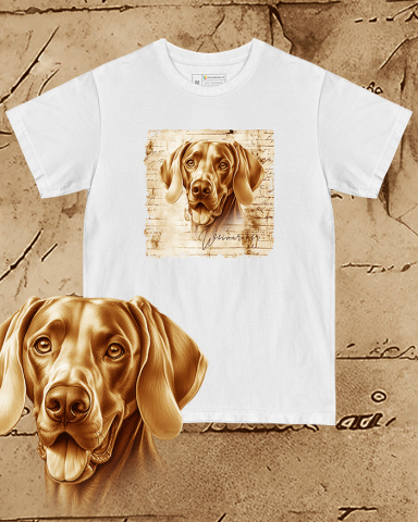 TRICOURI CÂINI "VINTAGE" - Tricou alb damă. Tricou alb bărbați. Tricou personalizat. Tricou bumbac 100%.  Weimaraner
