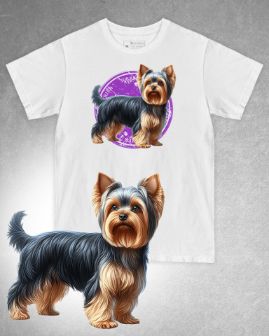 TRICOURI CÂINI - Tricou alb damă. Tricou alb bărbați. Tricou personalizat. Tricou bumbac 100%. Tricou Yorkshire Terrier