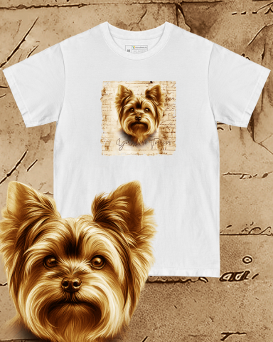 TRICOURI CÂINI "VINTAGE" - Tricou alb damă. Tricou alb bărbați. Tricou personalizat. Tricou bumbac 100%.  Yorkshire Terrier
