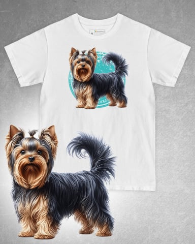 TRICOURI CÂINI - Tricou alb damă. Tricou alb bărbați. Tricou personalizat. Tricou bumbac 100%. Tricou Yorkshire Terrier