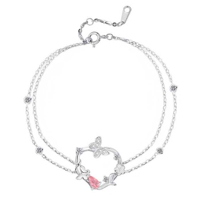 Brățară din argint 925 cu fluture și cristal roz [1]