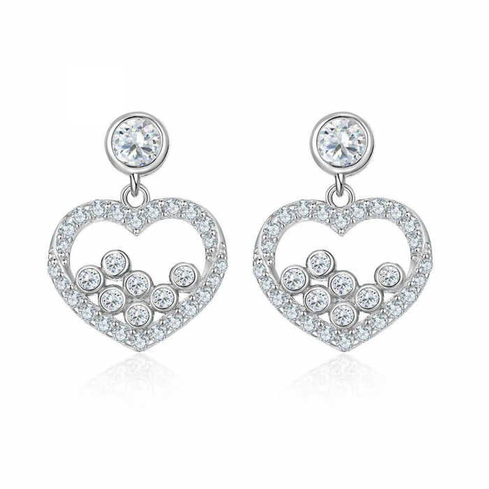 Cercei inimă argint 925 cu zirconiu – model cu pietre multiple [1]