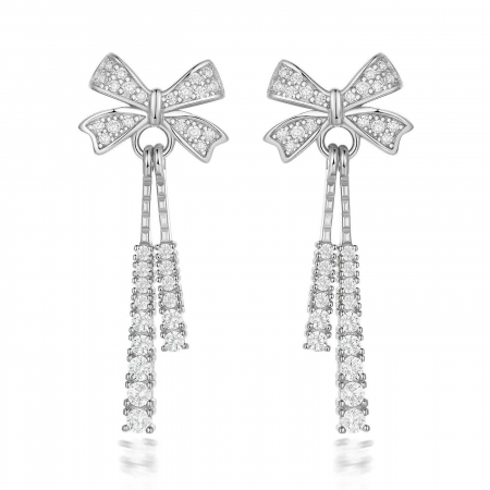 Cercei - Cercei fundiță din argint 925 cu zirconiu – rodiu / aur rose