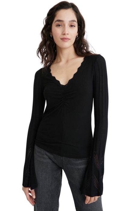 Bluza Dama, Desigual, Negru, In V, Cu aspect striat [1]
