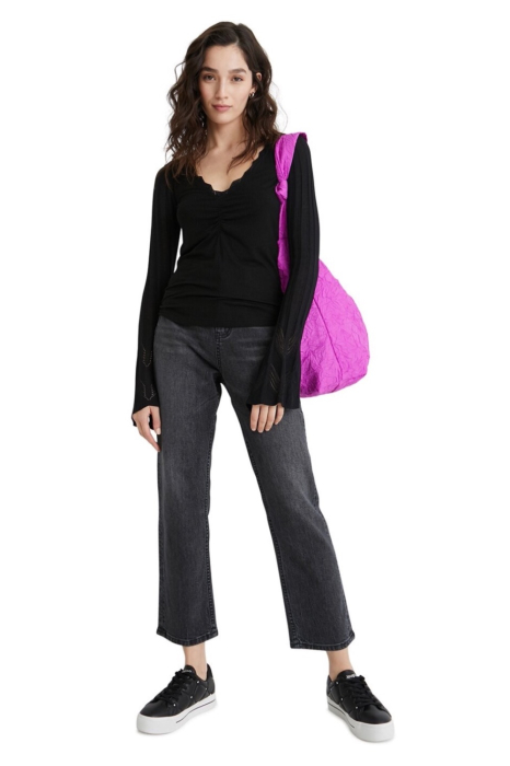 Bluza Dama, Desigual, Negru, In V, Cu aspect striat [3]