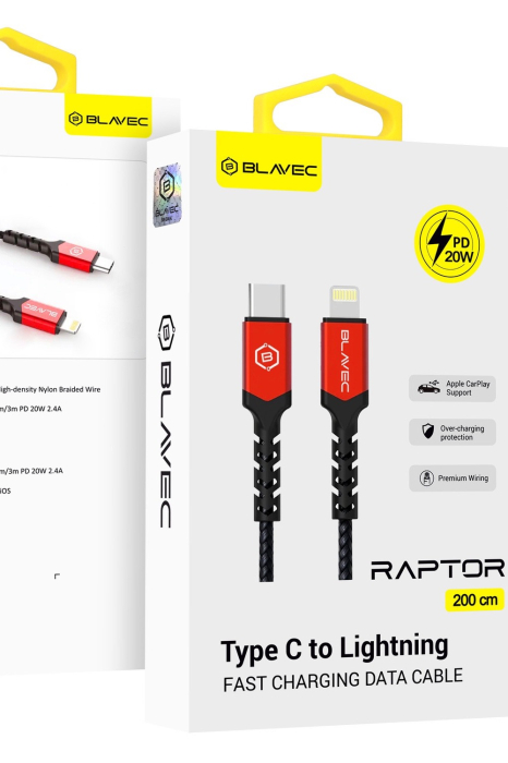 Cablu Date, Blavec, Raptor Împletit - USB TIP C La Lightning - PD 20W, 2,4 A, 2 Metri, Android si iOS CarPlay [5]