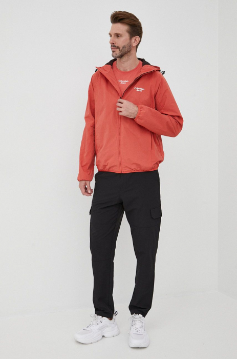 Calvin Klein Jeans, Tricou Bărbați, Slim fit, Din amestec de bumbac organic cu decolteu la baza gatului, Portocaliu mandarina [4]