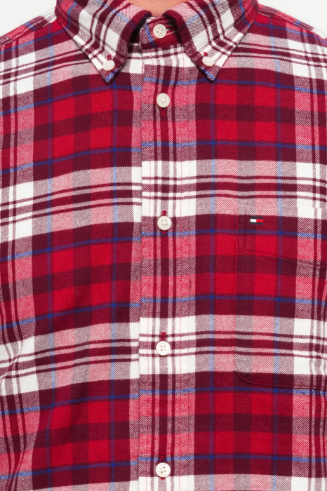 Camasa Barbati, Tommy Hilfiger, In Carouri, Burgundy, Bumbac, Logo Brodat [6]