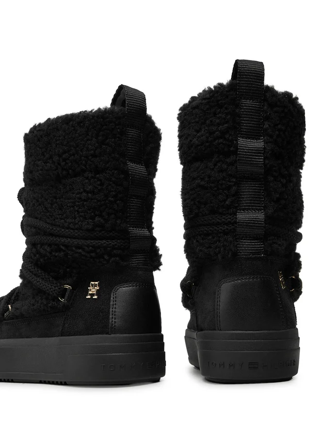 Cizme dama de zăpadă, Tommy Hilfiger, Lace-Up Faux Shearling Snowboot, Negru [3]