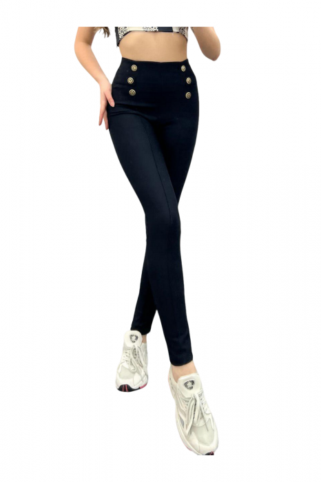 Colanti Dama, Cu nasturi si mini striatii, Talie inalta, Negru, S/M [2]