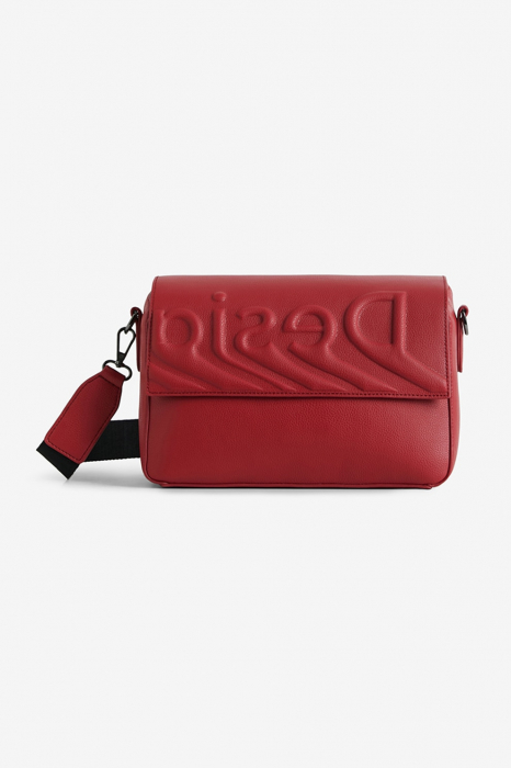 Desigual, Geanta crossbody din piele ecologica, Cu logo in relief, Rosu inchis [1]