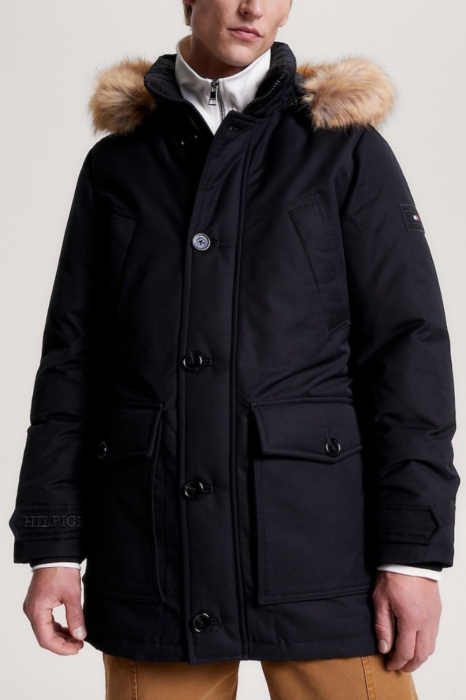 Geaca Parka, Tommy Hilfiger, Barbati, Negru, Imprimeu cu logo si umplutura cu puf de rata [2]
