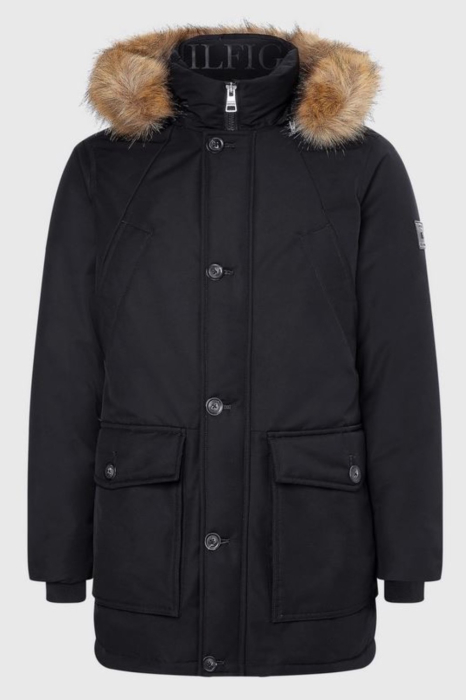 Geaca Parka, Tommy Hilfiger, Barbati, Negru, Imprimeu cu logo si umplutura cu puf de rata [1]
