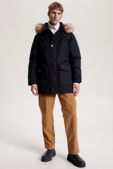 Geaca Parka, Tommy Hilfiger, Barbati, Negru, Imprimeu cu logo si umplutura cu puf de rata [4]