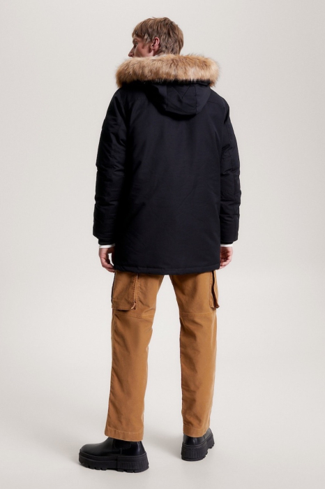 Geaca Parka, Tommy Hilfiger, Barbati, Negru, Imprimeu cu logo si umplutura cu puf de rata [3]