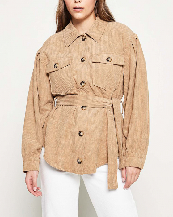 Geaca ușoară dama, VILA, Din catifea, Cu nasturi si curea [2]