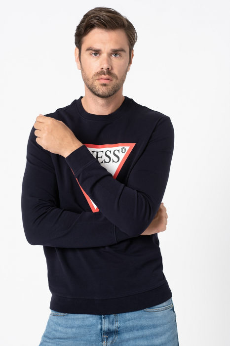 Guess, Bluza Bărbați, Sport slim fit, Cu decolteu la baza gâtului, Iimprimeu logo triunghiular, Bleumarin [5]