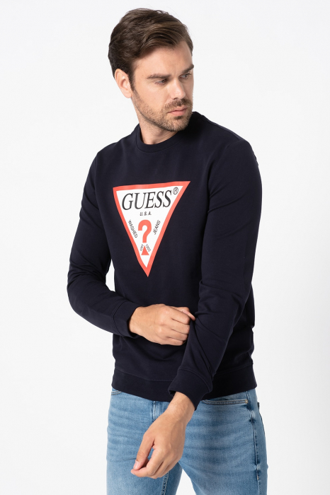 Guess, Bluza Bărbați, Sport slim fit, Cu decolteu la baza gâtului, Iimprimeu logo triunghiular, Bleumarin [3]