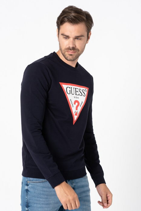 Guess, Bluza Bărbați, Sport slim fit, Cu decolteu la baza gâtului, Iimprimeu logo triunghiular, Bleumarin [6]