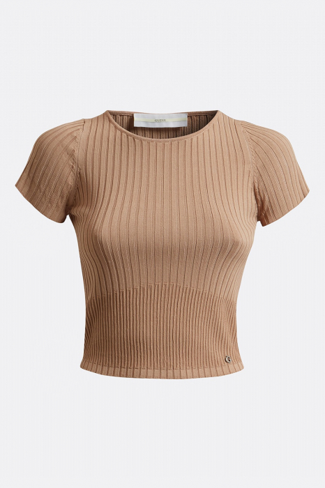 Guess, Pulover crop dama, Cu striatii, Mini logo metalic [5]