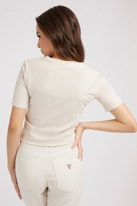 GUESS, Tricou crop cu logo, Maro nisip, XS [2]