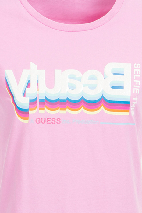 Guess, Tricou Dama, Cu decolteu la baza gatului si imprimeu, Roz [7]