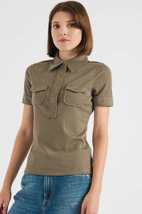 Guess, Tricou Dama, Polo slim fit, Verde feriga [4]