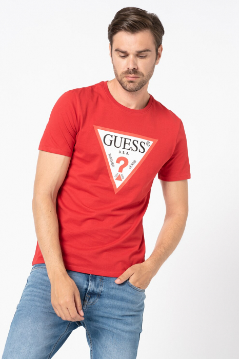 Guess, Tricou Bărbați, Slim fit, Cu decolteu la baza gatului si imprimeu logo, Rosu, XL [1]