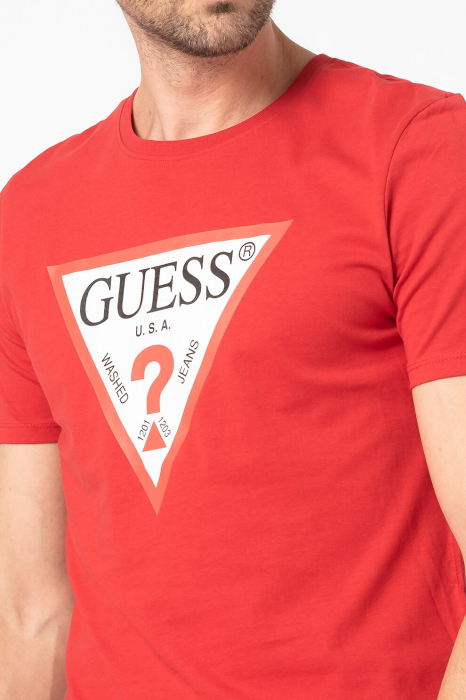 Guess, Tricou Bărbați, Slim fit, Cu decolteu la baza gatului si imprimeu logo, Rosu, XL [4]