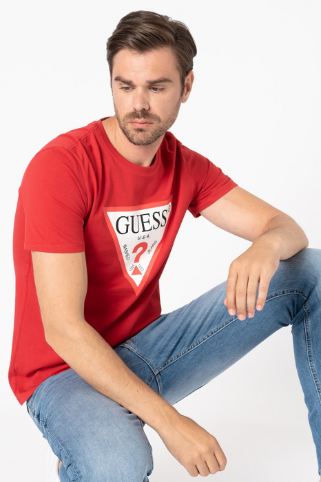 Guess, Tricou Bărbați, Slim fit, Cu decolteu la baza gatului si imprimeu logo, Rosu, XL [5]
