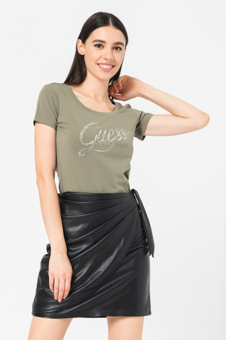 Guess, Tricou slim fit cu logo, Verde sparanghel, S [4]