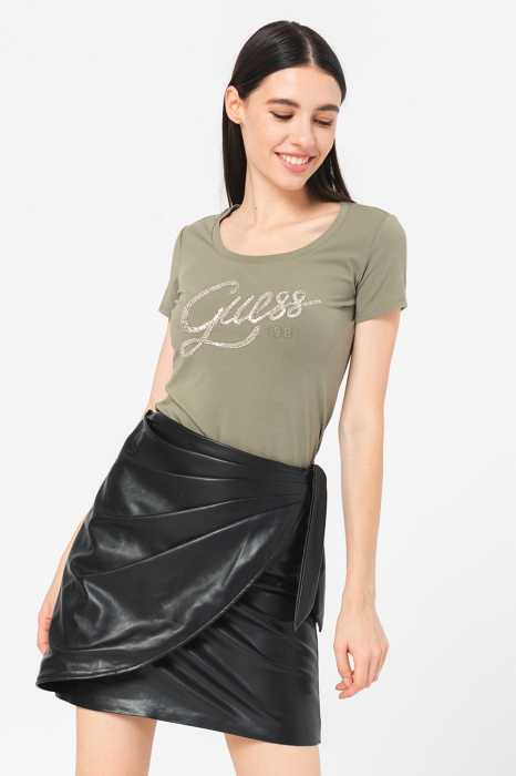 Guess, Tricou slim fit cu logo, Verde sparanghel, S [3]