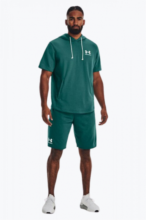 Hanorac cu maneca scurta barbati, Under Armour, Din amestec de bumbac cu logo, Turcoaz [3]