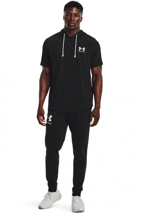 Hanorac cu maneca scurta barbati, Under Armour, Din amestec de bumbac cu logo, Turcoaz [3]