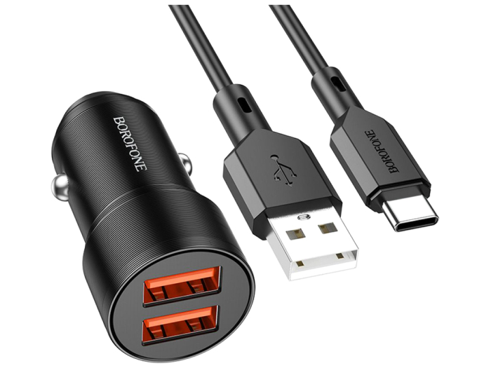 Incarcator Auto, Borofone, Inteligent, BZ20 QC3.0 + PD 20W, Incarcare Rapida, Porturi Duble, Cablu de tip C la tip C, Negru [1]