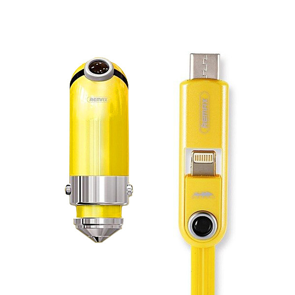Incarcator Auto, Remax, Cutie RCC-211, USB-micro, USB, Lightning Tip C 2.1 A, 3 in 1, Galben [3]