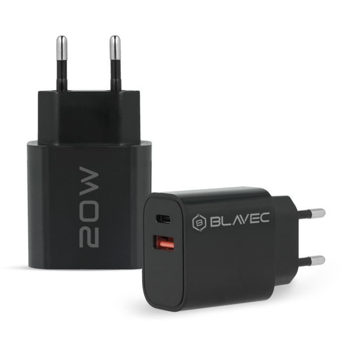 Incarcator, Blavec, BC-2, USB + Tip C, QC 3.0 PD 20W, Cu cablu Tip-C la Tip-C, Negru [2]