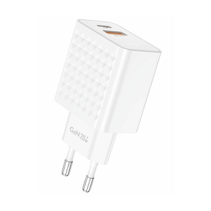 Incarcator, Foneng, 2 porturi USB + TIP-C PD 20W, Cu cablu Tip-C la Tip-C, Alb [2]