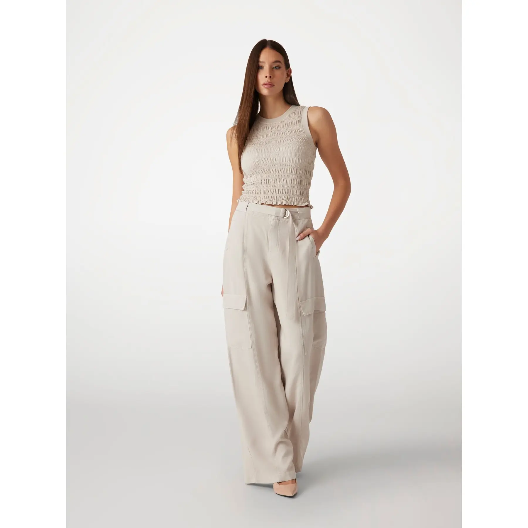 Pantaloni Dama, Guess, Bej, Croiala Lejera [4]